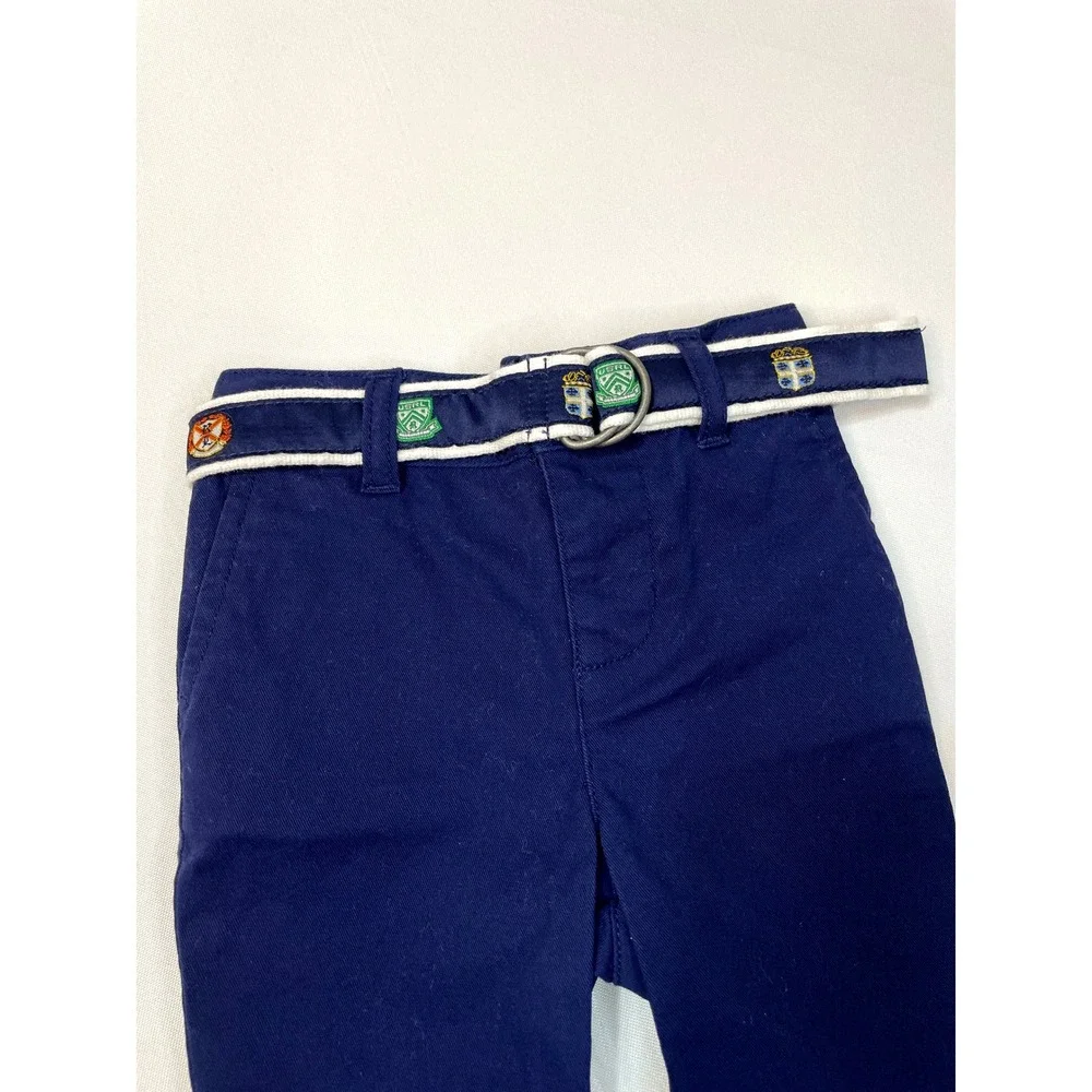 Ralph Lauren Baby Boys Navy Blue Pants with Embroidered‎ Belt 3M